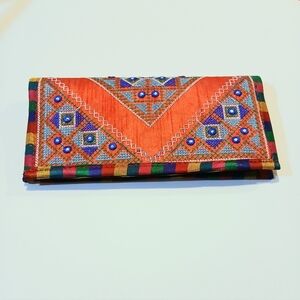 Red Multicolor Embroidered Boho Clutch | Handmade Ethnic Purse